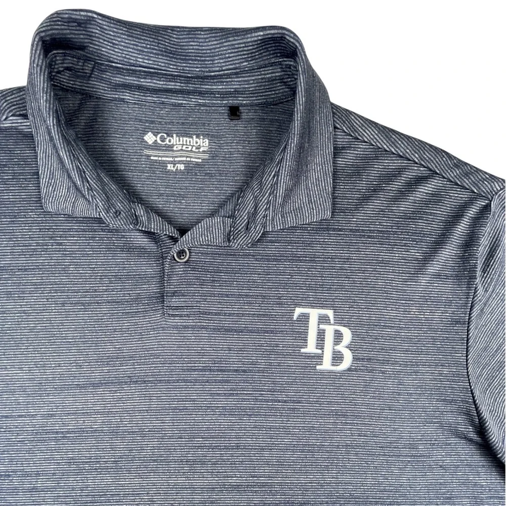Columbia Golf Polo Men XL Blue Tampa Bay Rays Shirt Striped Short Sleeve Logo